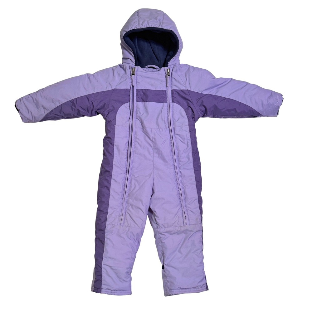 LL Bean Cold Buster Snowsuit 12-18M Purple Hooded Coverall Fleece Lined Bunting